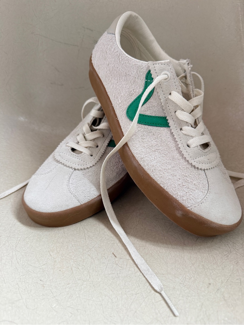 Vans Women's White Suede Sneakers with Green Side Stripe